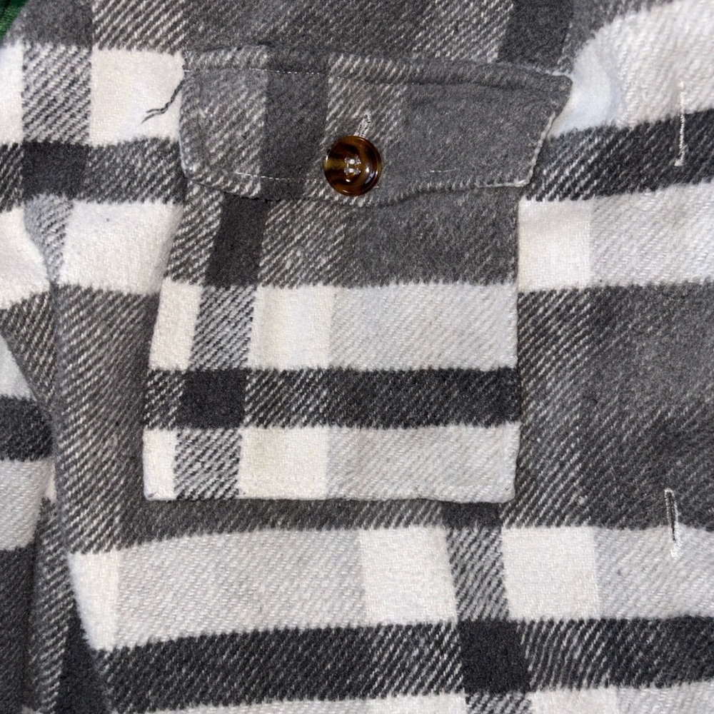 Flannel Oversized grey white Button Down coat XL - Picture 10 of 11